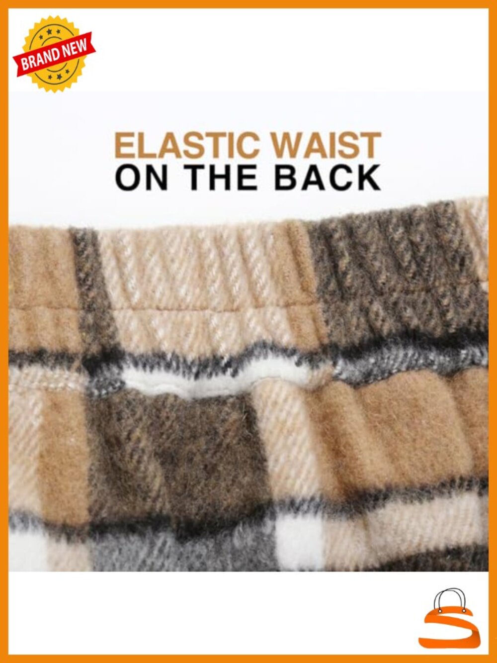 Wool Blend Plaid Mini Pencil Skirt High Elastic Waist - Picture 4 of 4